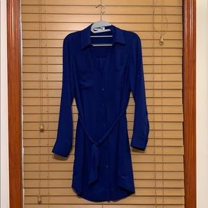 Express Button-Up Shirt Dress with Tie